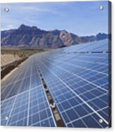 Tilted Solar Panels, Near The Mountains Of The Mojave Desert Acrylic Print