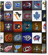 Time To Lace Up The Skates Recycled Vintage Hockey League Team Logos License Plate Art Acrylic Print