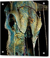 Turquoise And Gold Illuminating Steer Skull Acrylic Print