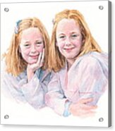 Twin Sisters Watercolor Portrait  Acrylic Print