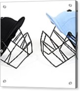 Two Cricket Helmets Facing Each Other Acrylic Print