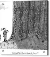 Two Lumberjacks With Axes Stare Up At A Giant Acrylic Print