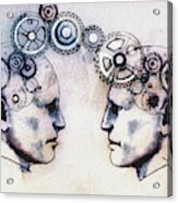 Two Mens Heads Face To Face Connected Acrylic Print