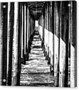 Under Huntington Beach Pier Black And White Picture Acrylic Print