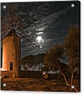 Vintage Windmill In Es Castell Villacarlos George Town In Minorca -  Under The Moonlight Acrylic Print