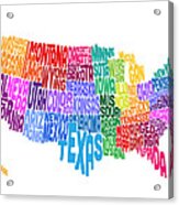 United States Typography Text Map Acrylic Print