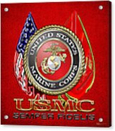 U. S. Marine Corps U S M C Emblem On Red Acrylic Print