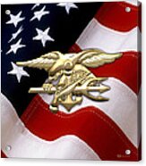 U. S. Navy S E A Ls Emblem Over American Flag Acrylic Print U. S. Navy S E A Ls Emblem Over American Flag Acrylic Print