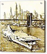 Uss Tarawa Nyc And Brooklyn Bridge Acrylic Print