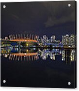 Vancouver Bc Canada City Skyline By False Creek At Night Acrylic Print