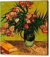 Vase With Oleanders And Books Acrylic Print