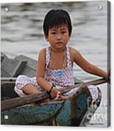 Vietnamese Girl On Lake Tonle Sap Acrylic Print