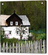 Vine Covered Cottage With Rustic Wooden Picket Fence Acrylic Print