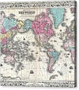Vintage Map Of The World 1852 Acrylic Print