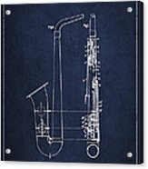 Saxophone Patent Drawing From 1899 - Blue Acrylic Print