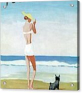 Vogue Magazine Cover Featuring A Woman On A Beach Acrylic Print