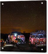 Vw Microbuses Camping Under The Desert Stars Acrylic Print