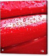 Water Drops On Red Car Paint Acrylic Print
