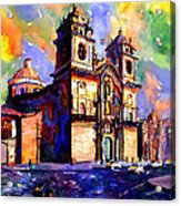Watercolor Painting Of Church On The Plaza De Armas Cusco Peru Acrylic Print