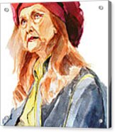 Watercolor Portrait Of An Old Lady Acrylic Print