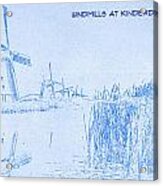 Windmills At Kinderdijk Holland - Blueprint Drawing Acrylic Print