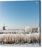 Windmills At Kinderdijk In Wintry Acrylic Print