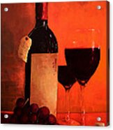 Wine Bottle - Wine Glasses - Red Grapes Vintage Style Art Acrylic Print