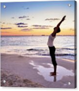 Woman Doing Yoga Poses On The Beach Acrylic Print
