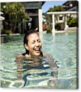 Woman Laughing And Swimming At Luxury Resort Acrylic Print