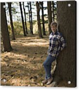 Woman Leaning Against Tree Acrylic Print