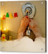 Woman Relaxing In A Bubble Bath Acrylic Print