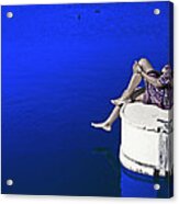 Woman Sitting On A Dock Acrylic Print