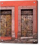 Wooden Doors On Orange Wall Acrylic Print