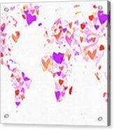 World Map Love Hearts Acrylic Print