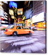 Yellow Taxi Cab In Times Square, New Acrylic Print