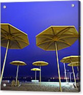 Yellow Umbrellas On Quiet Beach Acrylic Print