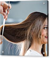 Young Woman At The Hairdresser's. Acrylic Print