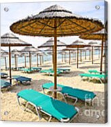 Beach Umbrellas On Sandy Seashore 3 Acrylic Print