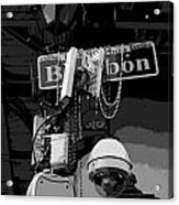 Bourbon Street Sign And Lamp Covered In Beads Clack And White Cutout Digital Art Acrylic Print