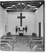 Calera Mission Chapel Interior In West Texas Black And White Acrylic Print