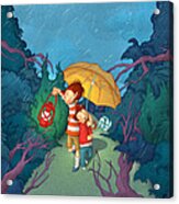 Children On Nocturnal Forest Acrylic Print