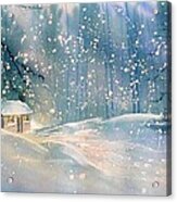 Cottage In The Snow Acrylic Print