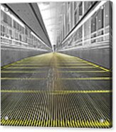 Dfw Airport Walkway Perspective Color Splash Black And White Acrylic Print