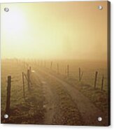 Dirt Road, Fence And Sun Shining Acrylic Print