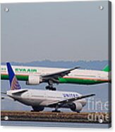 Eva Airways And United Airlines Jet Airplanes At San Francisco International Airport Sfo . 7d12256 Acrylic Print