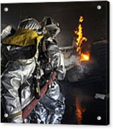 Firefighters Extinguish A Fire Acrylic Print