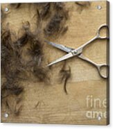 Hair And Scissors On Table Acrylic Print