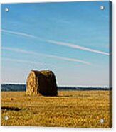 Haybales And Jet Trails Acrylic Print