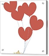 Kid Squirrel Flying And Holding Heart Shaped Balloons Acrylic Print