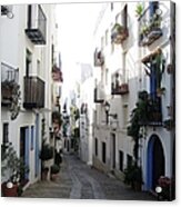 Lovely Narrow Street And Balconies Decorated With Plants In Peniscola Spain Acrylic Print